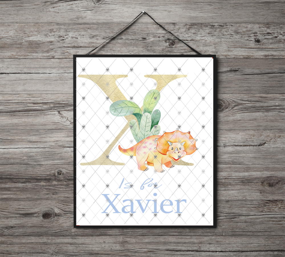 Dinosaur Initial Name Print, Letter X Custom Print, Letter X